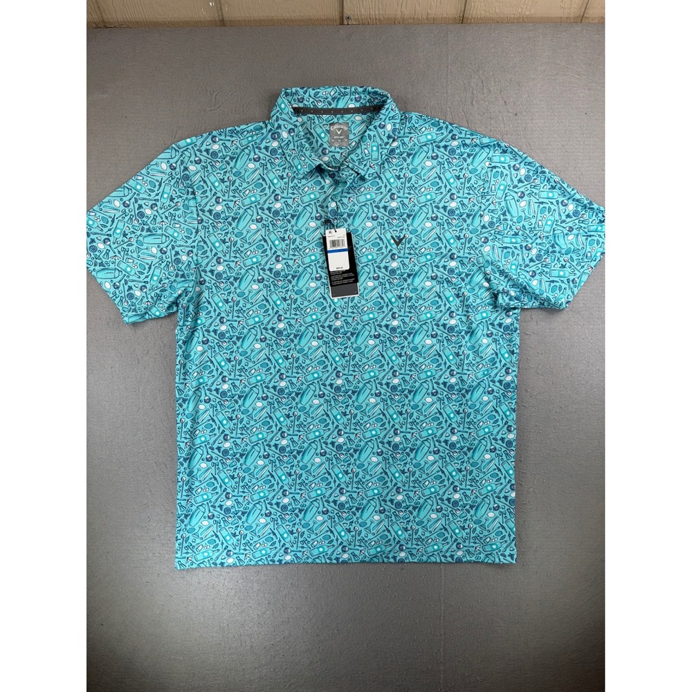 Callaway Mens Opti-Dri Golf Polo Shirt XL Blue Cocktail Print CGKSE0H7RT NWT
